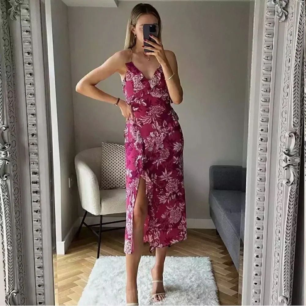 ZARA BOHO RUFFLED PRINT DRESS - Picture 5 of 12